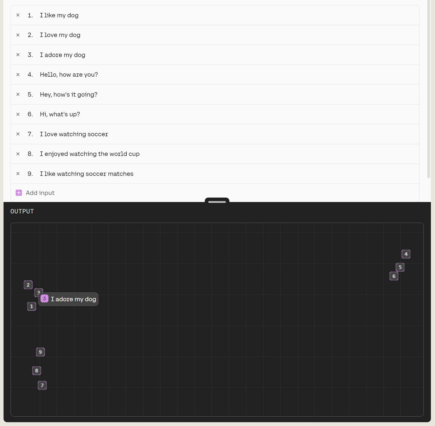 Screenshot of Cohere: sentence embedding and similarities